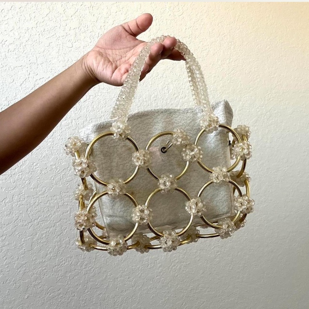 Vintage 1960s Faux Pearl-Encrusted Mod Clear